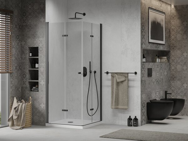 Mexen Lima Duo сгъваема душ кабина 80 x 80 см, прозрачна, черна + корито Flat