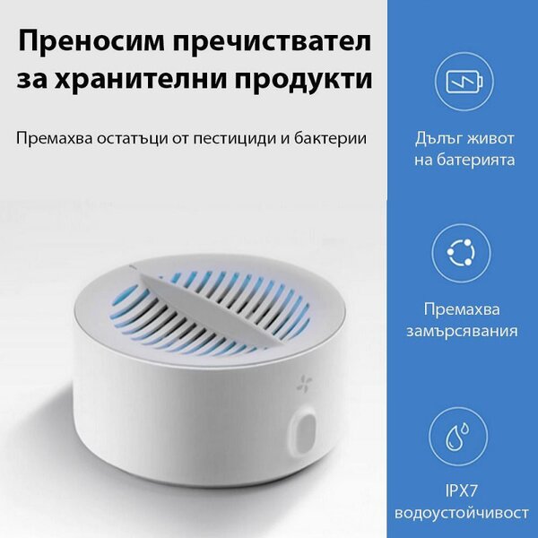 Уред за пречистване на храна Xiaomi Xiaoda, 4400 mAh, 5-35C, IPX7, Магнитно зареждане, Стерилизация 99.99%, Премахване на пестициди 94.8%, Бял