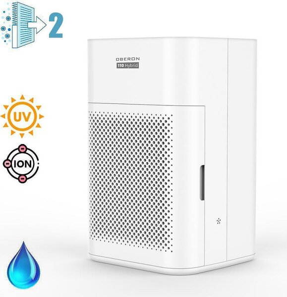 Пречиствател за въздух и овлажнител 2в1 Oberon 110 HYBRID, 21W, За до 15 м2, 110 м³/ч, Wi-Fi, 3 скорости, Карбонов филтър, Нощен режим, Таймер, Бял