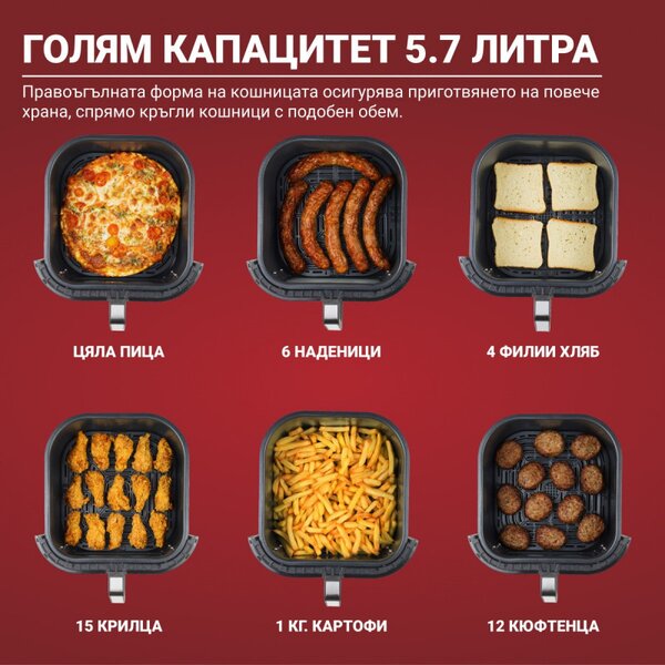 Фритюрник с горещ въздух Instant Pot Vortex Plus Clearcook 140319601, 1700W, 5.7 л, 6 програми, 35-205C, Вътрешно осветление, Бял