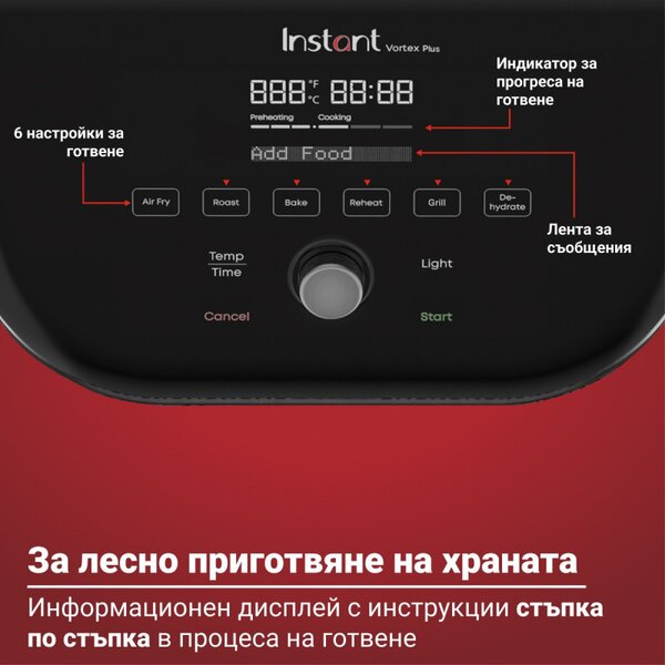 Фритюрник с горещ въздух Instant Pot Vortex Plus Clearcook 140319601, 1700W, 5.7 л, 6 програми, 35-205C, Вътрешно осветление, Бял