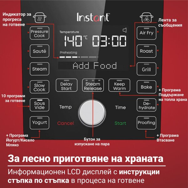 Мултикукър Instant Pot Duo Crisp Ultimate Lid 140005901, 1500W, 6.2 л, 11 програми, Кошница Ultimate Lid, EvenCrisp, Черен