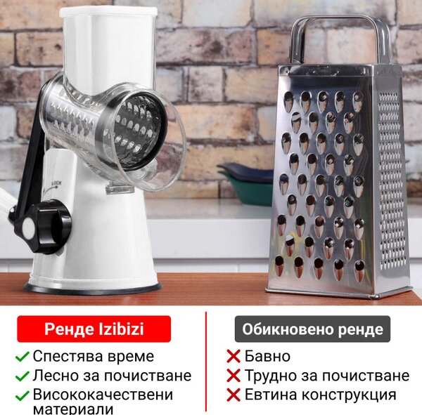 Ренде Izibizi PS-336A, 3 сменяеми приставки, Неръждаема стомана, Вакуумираща основа, Бял