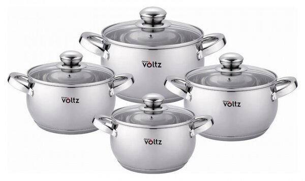 Комплект тенджери Oliver Voltz OV51210G8B, 8 части, Многослойно дъно, Индукция, Неръждаема стомана, Сребрист