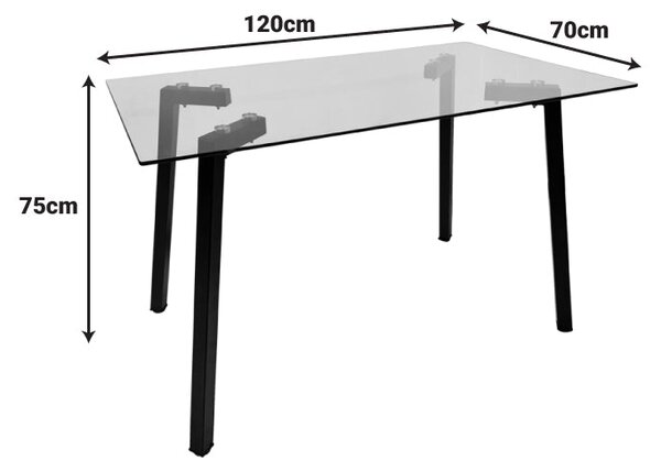 Маса TITTA стъклен плот с черен метален крак 120x70x75см
