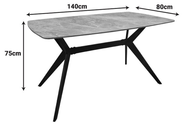 Маса EZALI синтерован камък, сив мраморен вид с черен метален крак 140x80x75см