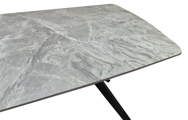 Маса EZALI синтерован камък, сив мраморен вид с черен метален крак 180x90x75см