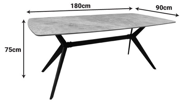 Маса EZALI синтерован камък, сив мраморен вид с черен метален крак 180x90x75см