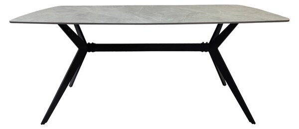 Маса EZALI синтерован камък, сив мраморен вид с черен метален крак 180x90x75см