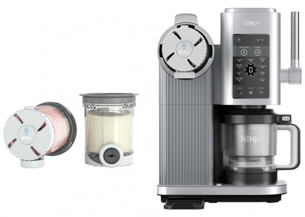 Машина за сладолед 13-в-1 Ninja CREAMi Scoop & Swirl™ NC701EU, 800W, 13 програми, 3-степенен лост за фунийки, CreamiFit, Creamify, 2 купички 473 мл, Персонализация, Сив/черен