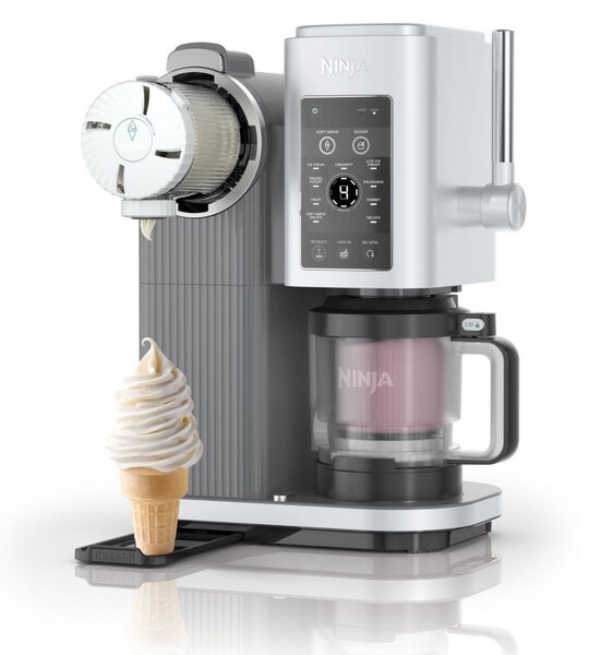 Машина за сладолед 13-в-1 Ninja CREAMi Scoop & Swirl™ NC701EU, 800W, 13 програми, 3-степенен лост за фунийки, CreamiFit, Creamify, 2 купички 473 мл, Персонализация, Сив/черен