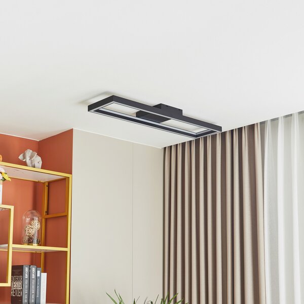 Lucande Smart LED осветление за таван Tjado, 100 cm, черно, RGBW, Затъмняване, Черен, Дневна/трапезария, Метал, Модерен
