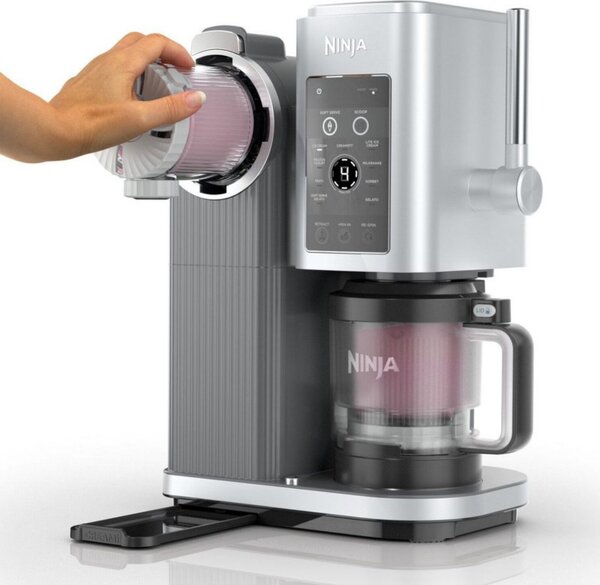 Машина за сладолед 13-в-1 Ninja CREAMi Scoop & Swirl™ NC701EU, 800W, 13 програми, 3-степенен лост за фунийки, CreamiFit, Creamify, 2 купички 473 мл, Персонализация, Сив/черен