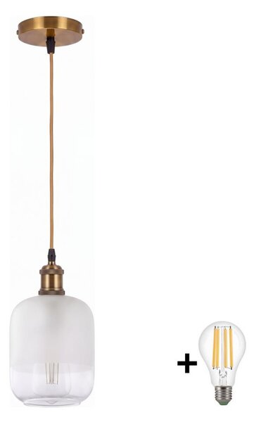 BRILAGI - LED полилей на кабел RETRO GLASS 1xE27/60W/230V диам. 14 см златист/бял