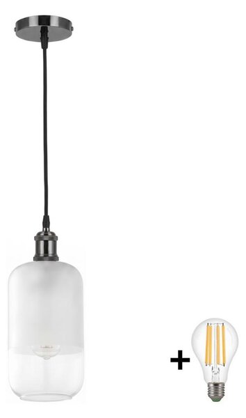 BRILAGI - LED полилей на кабел RETRO GLASS 1xE27/60W/230V Ø 14 см черно/бяло
