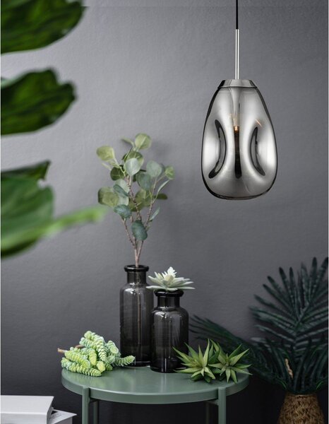 Стъклено висящо осветително тяло в блестящо сребрист цвят ø 22 cm Lava – Nova Luce