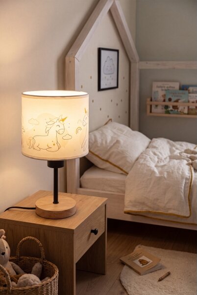 Brilagi - Настолна лампа BOBO WOOD 1xE27/25W/230V дъб/черен/бял/еднорози