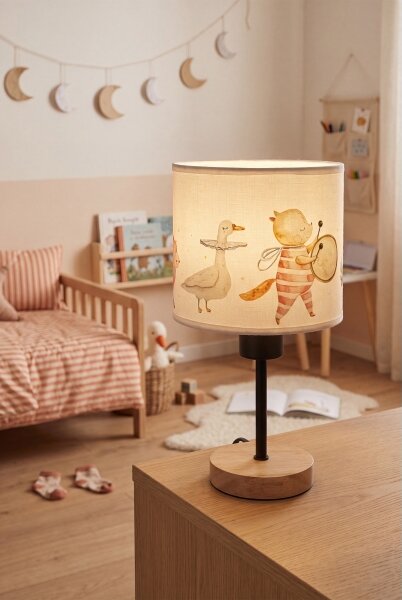 Brilagi - Настолна лампа BOBO WOOD 1xE27/25W/230V дъб/черен/бял/с животински мотиви