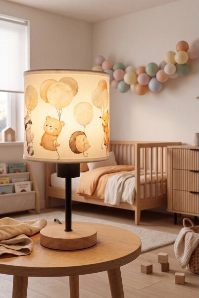 Brilagi - Настолна лампа BOBO WOOD 1xE27/25W/230V дъб/черен/бял/с животински мотиви