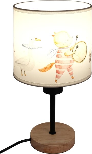Brilagi - Настолна лампа BOBO WOOD 1xE27/25W/230V дъб/черен/бял/с животински мотиви