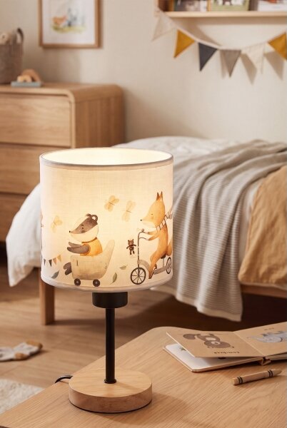 Brilagi - Настолна лампа BOBO WOOD 1xE27/25W/230V дъб/черна/бяла/с животински мотиви