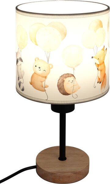 Brilagi - Настолна лампа BOBO WOOD 1xE27/25W/230V дъб/черен/бял/с животински мотиви