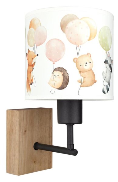 Brilagi - Настенна лампа BOBO WOOD 1xE27/25W/230V дъб/черен/бял/с животински мотиви