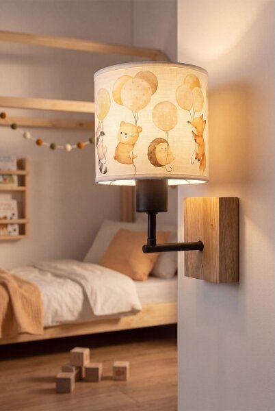 Brilagi - Настенна лампа BOBO WOOD 1xE27/25W/230V дъб/черен/бял/с животински мотиви