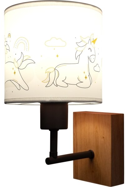 Brilagi - Настенна лампа BOBO WOOD 1xE27/25W/230V дъб/черен/бял/еднорози