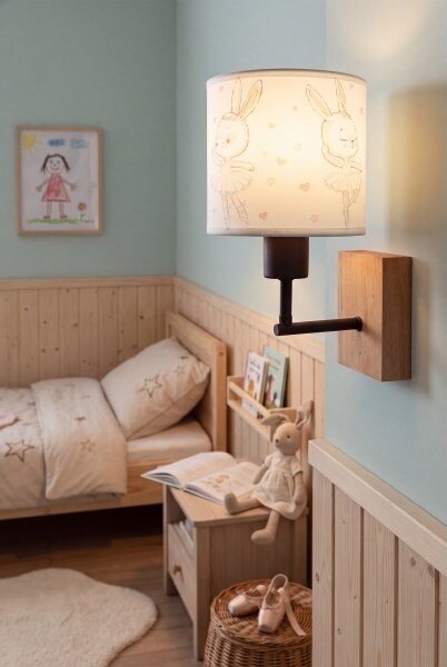 Brilagi - Настенна лампа BOBO WOOD 1xE27/25W/230V дъб/черно/бяло/зайчета