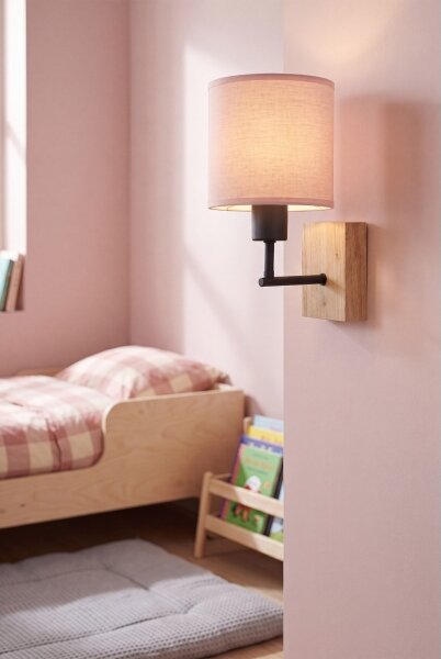 Brilagi - Стенна лампа BOBO WOOD 1xE27/25W/230V дъб/черна/розова