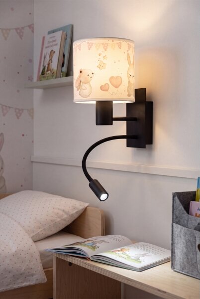 Brilagi - LED гъвкава лампа BOBO 1xE27/25W/230V + LED/3W черна/кремава/зайчета