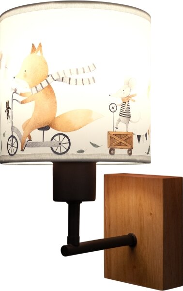 Brilagi - Настенна лампа BOBO WOOD 1xE27/25W/230V дъб/черно/бяло/с животинчета