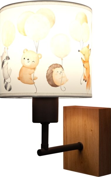 Brilagi - Настенна лампа BOBO WOOD 1xE27/25W/230V дъб/черен/бял/с животински мотиви
