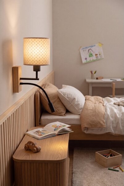 Brilagi - LED Flex. лампа BOBO WOOD 1xE27/25W/230V + LED/3W дъб/черен/бежов/на точки
