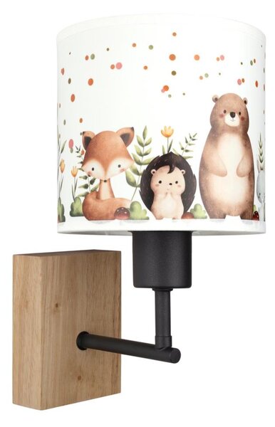 Brilagi - Настенна лампа BOBO WOOD 1xE27/25W/230V дъб/черен/бял/с животински мотиви