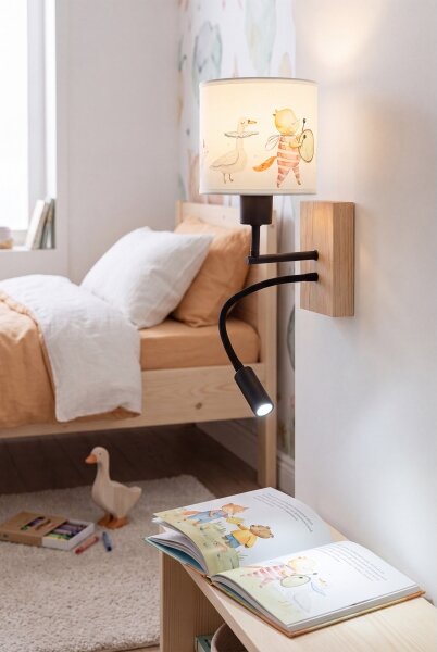 Brilagi - гъвкава LED лампа BOBO WOOD 1xE27/25W/230V + LED/3W дъб/черен/бял/с животински мотив