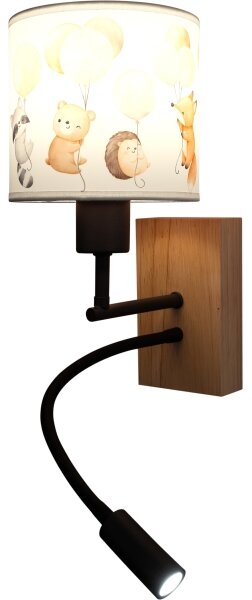 Brilagi - LED Flex. лампа BOBO WOOD 1xE27/25W/230V + LED/3W дъб/черен/бял/с животински десен