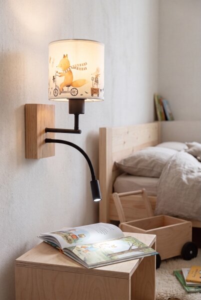 Brilagi - гъвкава LED лампа BOBO WOOD 1xE27/25W/230V + LED/3W дъб/черен/бял/животински