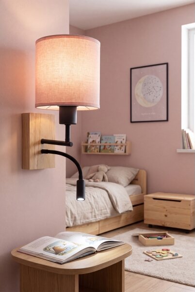 Brilagi - LED Flex. лампа BOBO WOOD 1xE27/25W/230V + LED/3W дъб/черна/розова