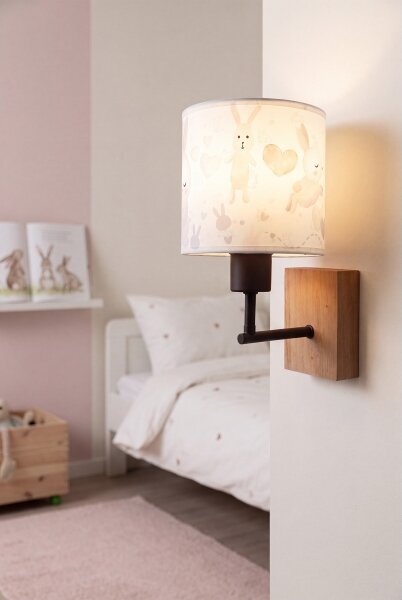 Brilagi - Настенна лампа BOBO WOOD 1xE27/25W/230V дъб/черна/бяла/зайчета