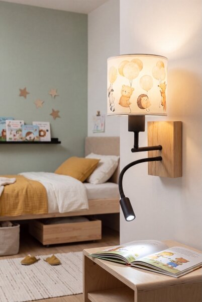 Brilagi - LED Flex. лампа BOBO WOOD 1xE27/25W/230V + LED/3W дъб/черен/бял/с животински десен