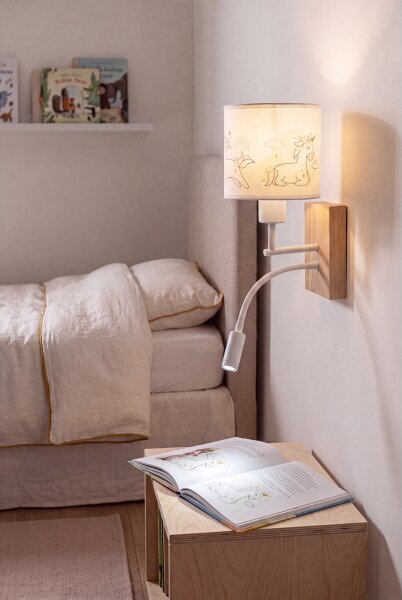 Brilagi - LED Flex. лампа BOBO WOOD 1xE27/25W/230V + LED/3W дъб/бяла/еднорози
