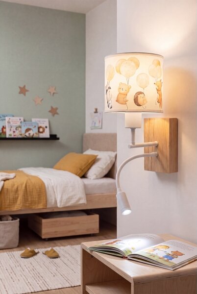 Brilagi - LED Flex. лампа BOBO WOOD 1xE27/25W/230V + LED/3W — корпус дъб, бял, с животински мотиви
