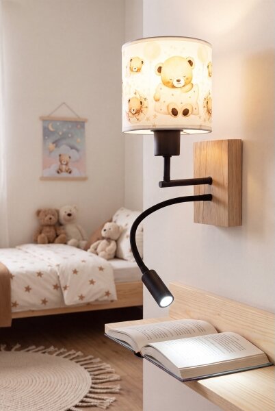 Brilagi - LED Flex. лампа BOBO WOOD 1xE27/25W/230V + LED/3W дъб/черен/бял/меден