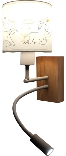 Brilagi - LED Flex. лампа BOBO WOOD 1xE27/25W/230V + LED/3W дъб/бяла/еднорози