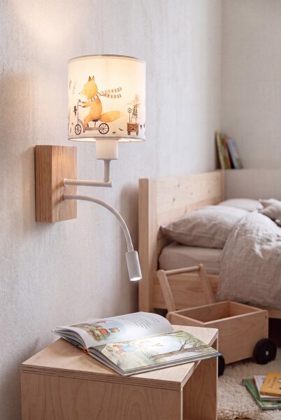Brilagi - LED Flex. лампа BOBO WOOD 1xE27/25W/230V + LED/3W дъб/бяла/с мотиви на животни