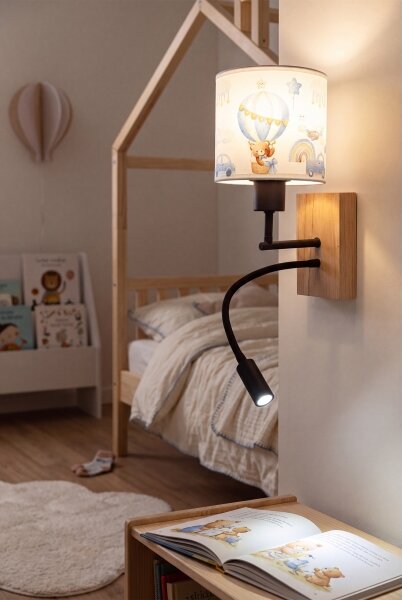 Brilagi-LED Flex. лампа BOBO WOOD 1xE27/25W/230V + LED/3W дъб/черен/бял/син/меден