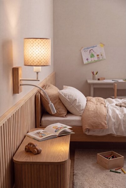 Brilagi - LED Flex. лампа BOBO WOOD 1xE27/25W/230V + LED/3W дъб/бяла/бежова/на точки