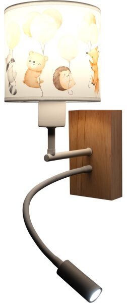 Brilagi - LED Flex. лампа BOBO WOOD 1xE27/25W/230V + LED/3W — корпус дъб, бял, с животински мотиви